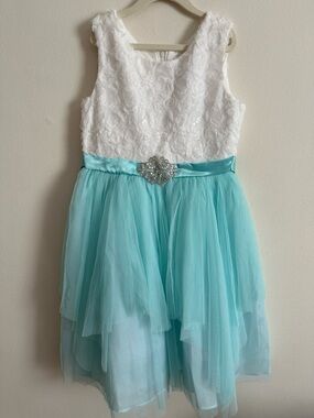 Girls sz 10 white/mint dress